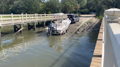 boat being towed at boat ramp at kiawah island sc