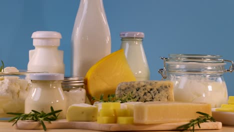 various dairy items arranged on a table