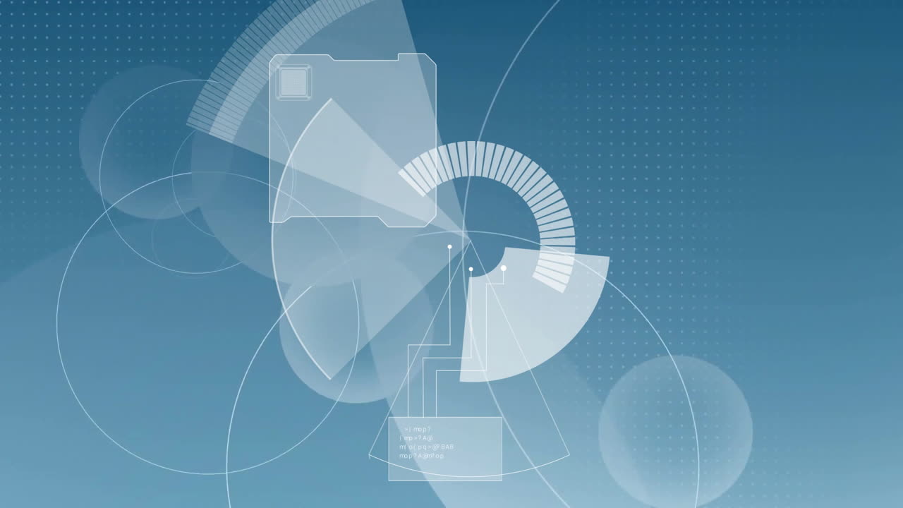 Animation of scopes scanning and data processing over blue background