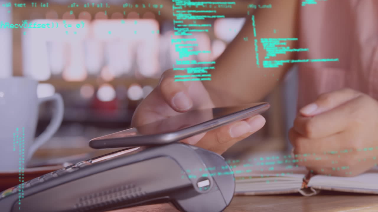 모바일 기기를 사용하여 지불하는 여성