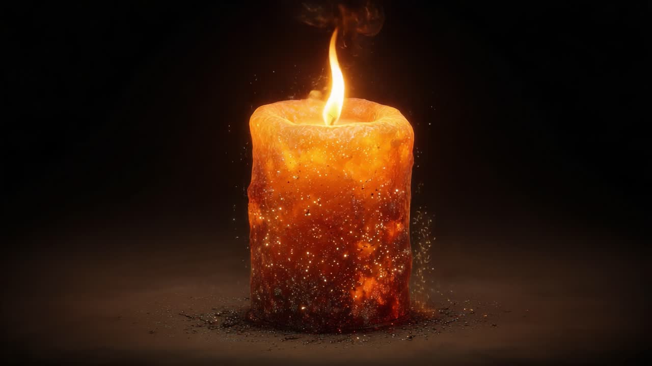 A Captivating Visualization of a Glowing Candle with Flickering Flame and Glittering Particles That Create a Magical Atmosphere Perfect for Setting a Relaxing Mood
