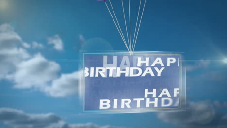 balloons carrying happy birthday message on screen