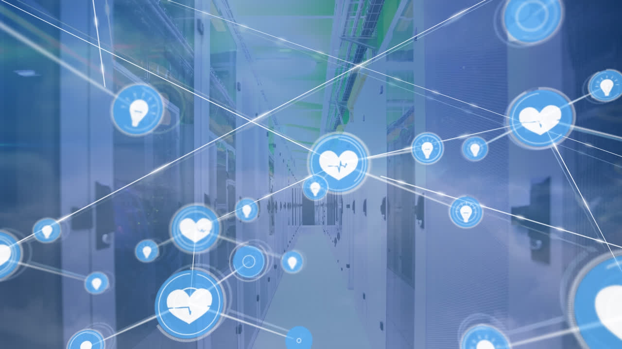 서버  ⁇  위의 아이콘으로 연결 네트워크의 애니메이션