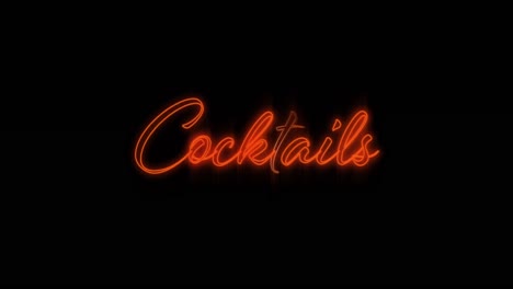 word cocktails blinking on neon billboard in red 4k