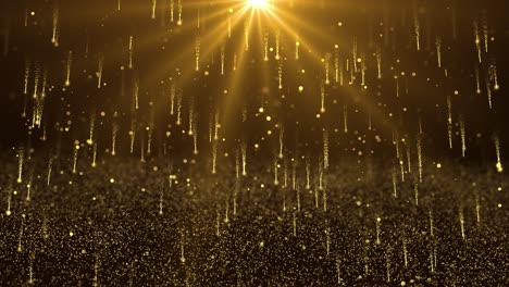 4k goud deeltjes tunnel. gouden bokeh lichten op zwarte achtergrond.