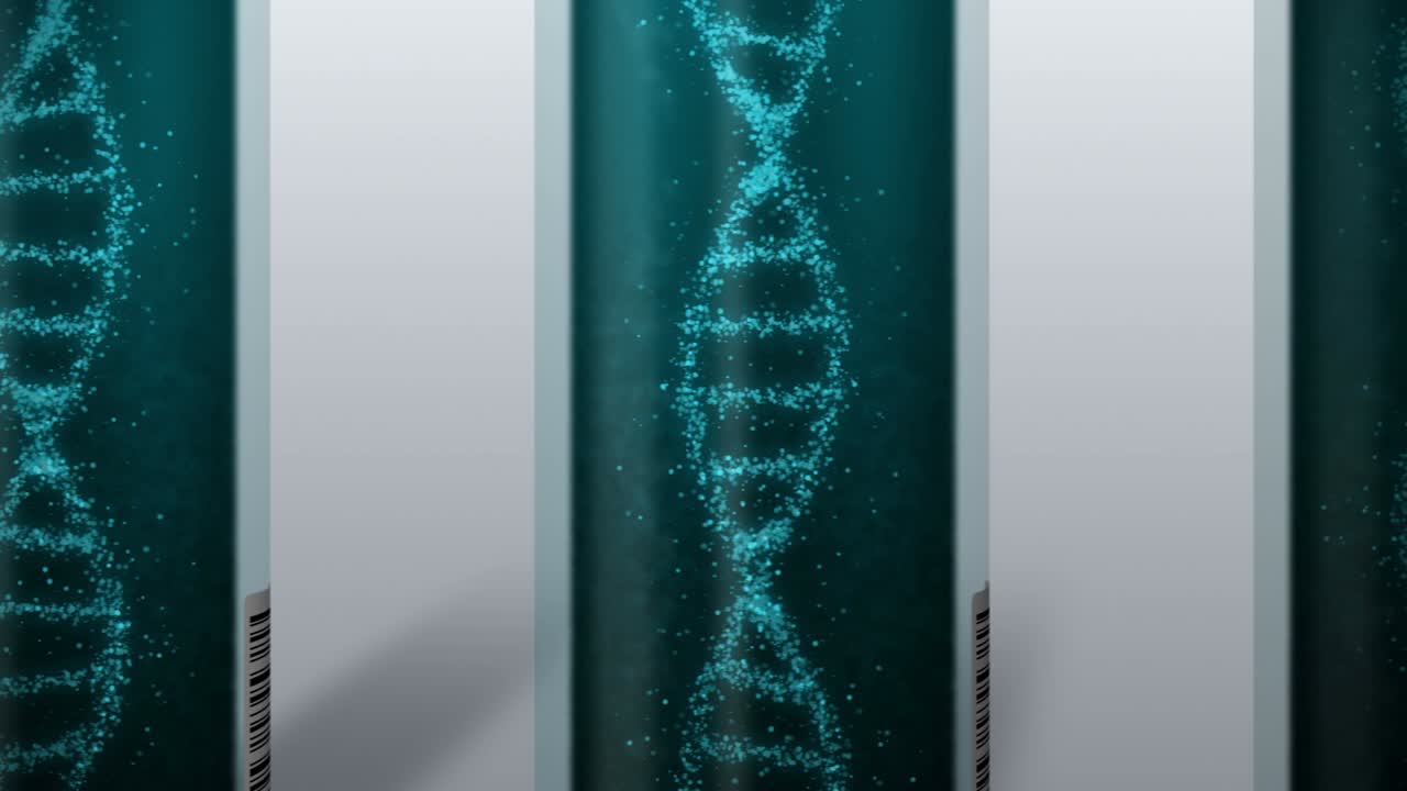 molécula de adn en tubo de ensayo. hélice de adn como símbolo para la genética. equipo de prueba. concepto de medicina y tecnología. animación de bucle.