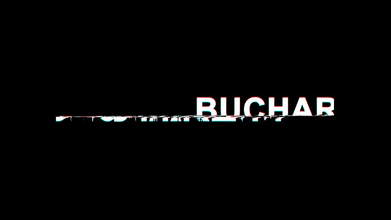 bucarest efecto glitch texto distorsión de televisión digital animación en bucle 4k