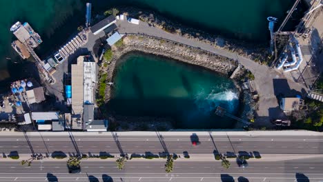 aerial view of carlsbad water treatment plant outflow, pch