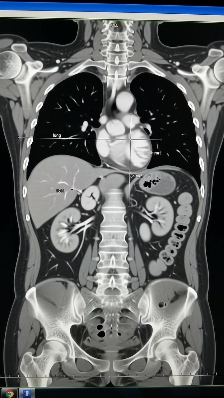 Coronal View CT Scan of Human Torso Showing Internal Organs