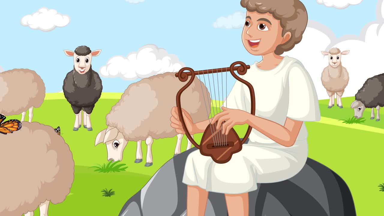 Animated sequence of a lyre performance for sheep | Premium Stock Video ...