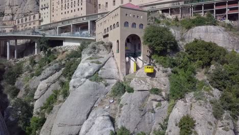 Aerial-Of-Tourist-Gondola-At-Santa-Maria-de-Montserrat-Abbey