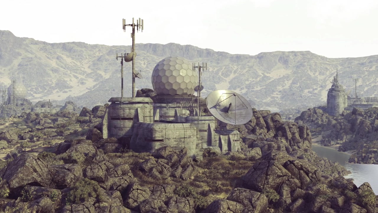 Neglected military radar facility overgrown and weathered by years of decay