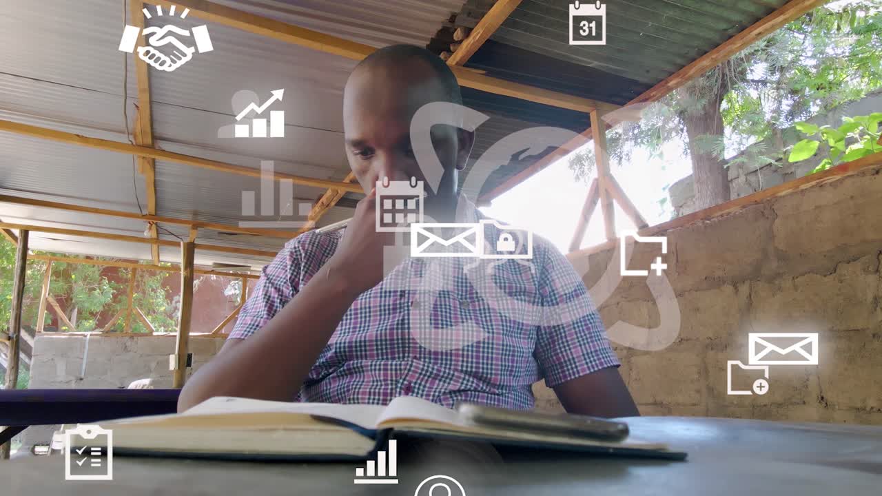 diseño gráfico futurista de un hombre que usa el teléfono