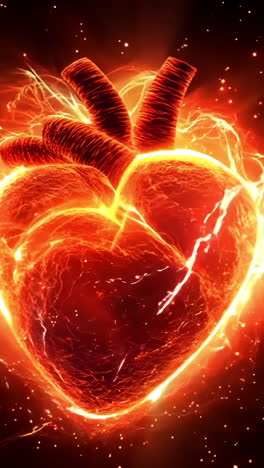 a heart is shown in a fiery red color. the heart is surrounded by a wave of fire, which gives the impression of a burning heart. concept of passion, love, and intensity