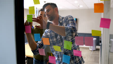 executives working on sticky note on glass wall 4k