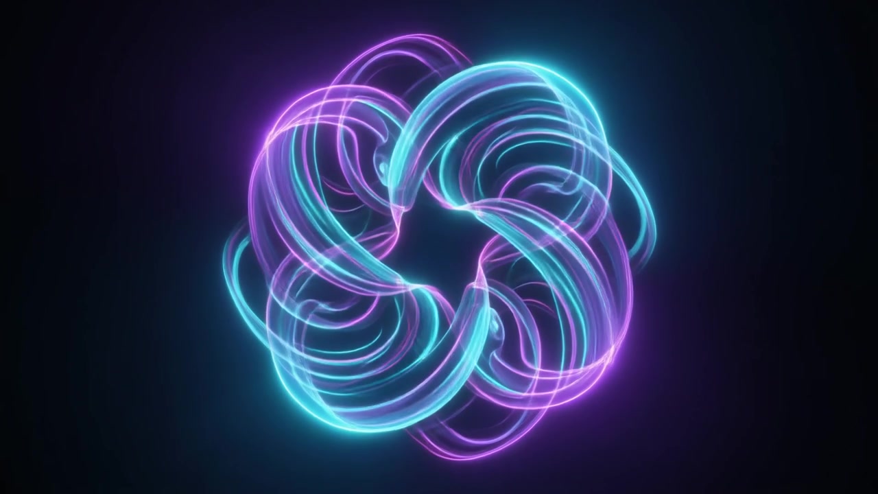 Abstract Glowing Neon Light Trails Rotating in a Circular Pattern