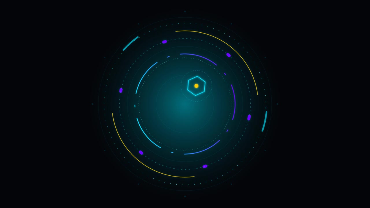 Futuristic Digital HUD Interface with Rotating Circular Elements