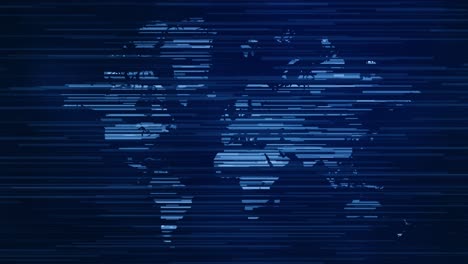 Loopable animated blue world map featuring horizontal motion with stripes and abstract shapes, ideal for digital and business presentations