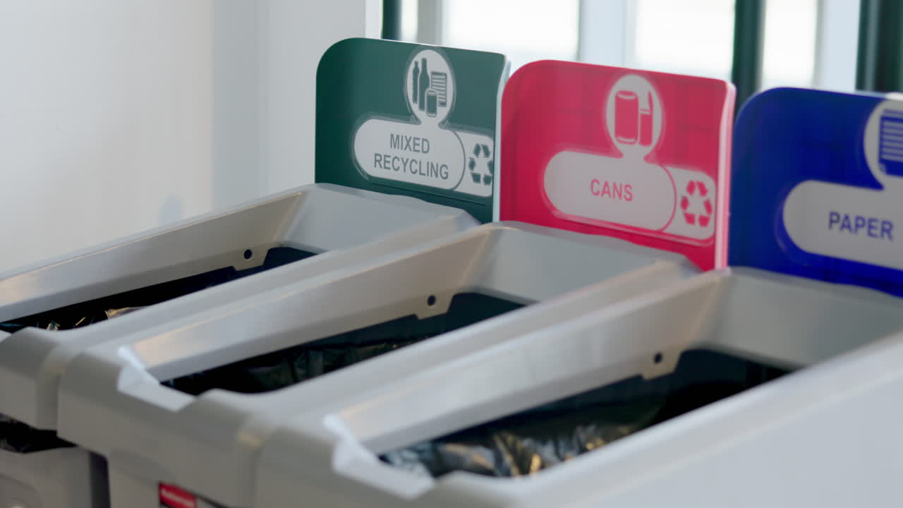 Person sorting waste into recycling bins