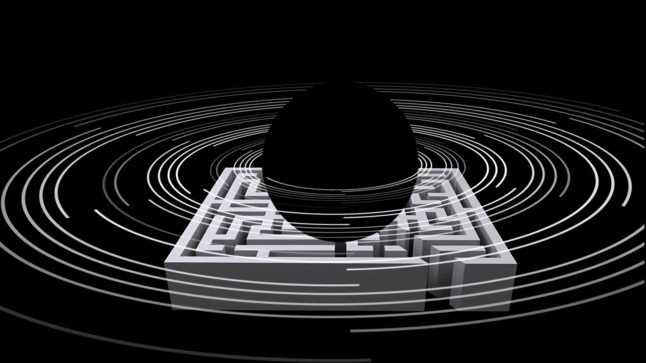 animación de un globo giratorio sobre un patrón de laberinto sobre un fondo gris