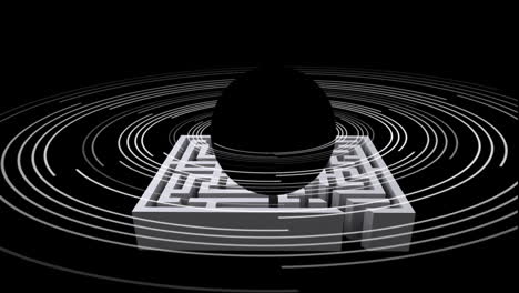 animación de un globo giratorio sobre un patrón de laberinto sobre un fondo gris