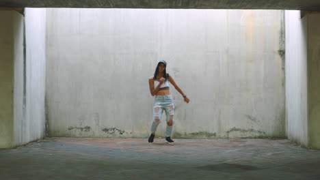 Hip-hop,-dance-or-city-woman-on-wall-background