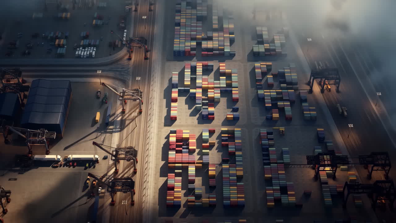 바쁜 컨테이너 항구 의 공중 사진