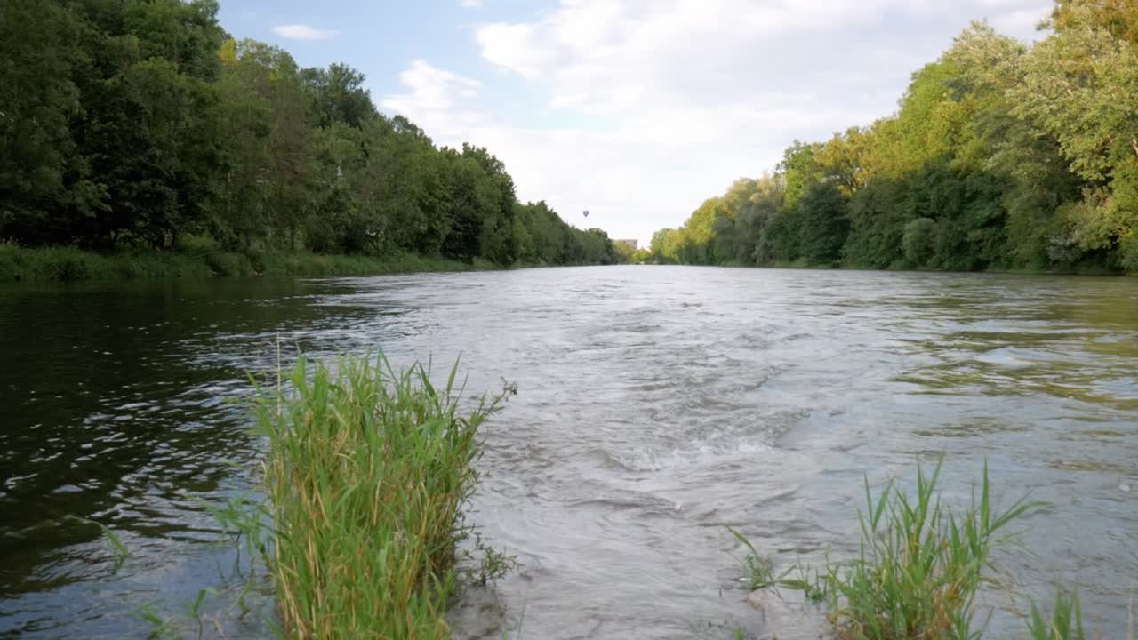 Steady footage of natural river estuary near Ulm Germany