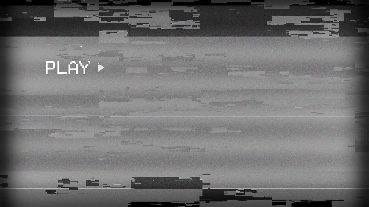 Retro VHS Play Screen with Digital Glitches and Static