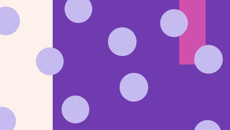 animation of purple coloured dots and pink rectangle and leaves on white and purple background