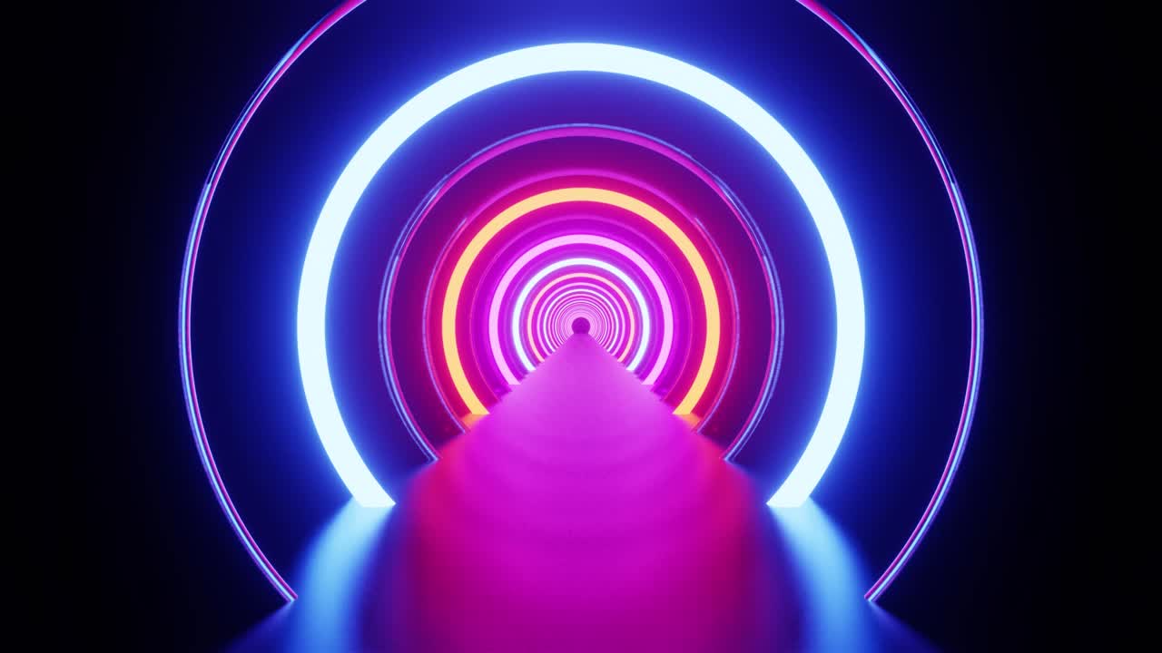VJ loop background of the multicolored neon rings