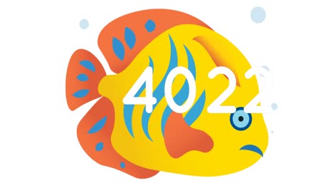 animation of numbers and fish icon over white background