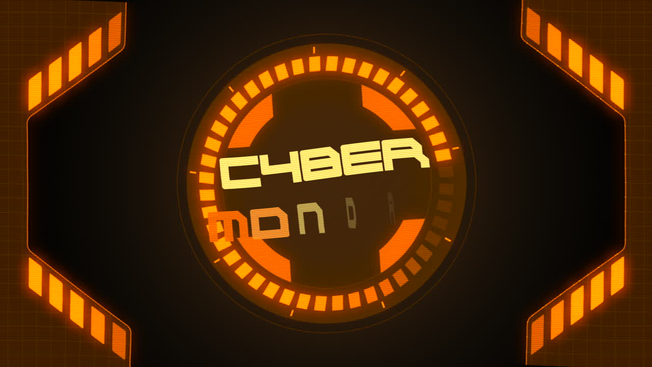 texto de lunes cibernético con elementos hud en la pantalla de la computadora