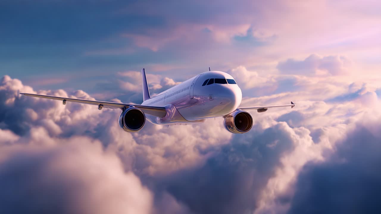 Un viaggio mozzafiato tra le nuvole mentre un aereo moderno vola con eleganza sopra il mondo, mostrando la bellezza del viaggio e la libertà nel cielo