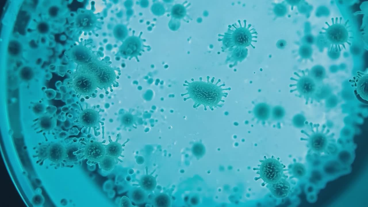 Microscopic view of bacteria and viruses