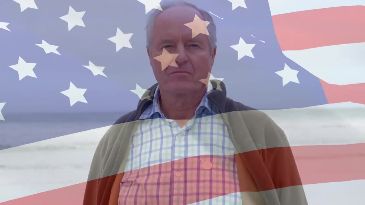 미국 국기를 흔들며