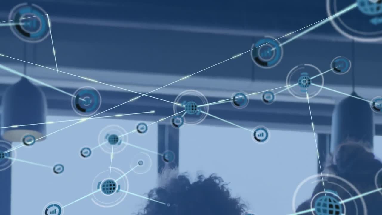 사무실 지붕의 전망에 대하여 디지털 아이콘의 네트워크의 애니메이션