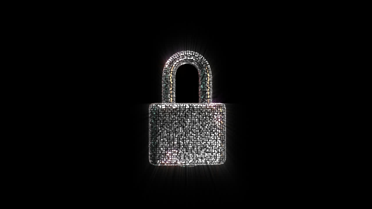 Animated Glittering Padlock Locking on Black Background