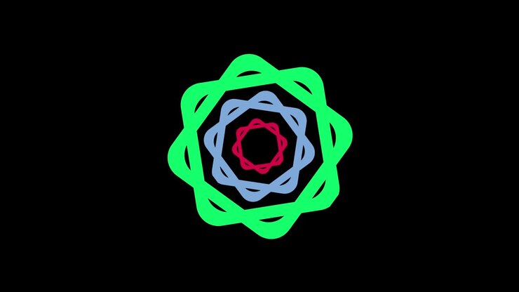 Graphic designs that rotate in the center and increase the size, up to cover the whole background and disappear.