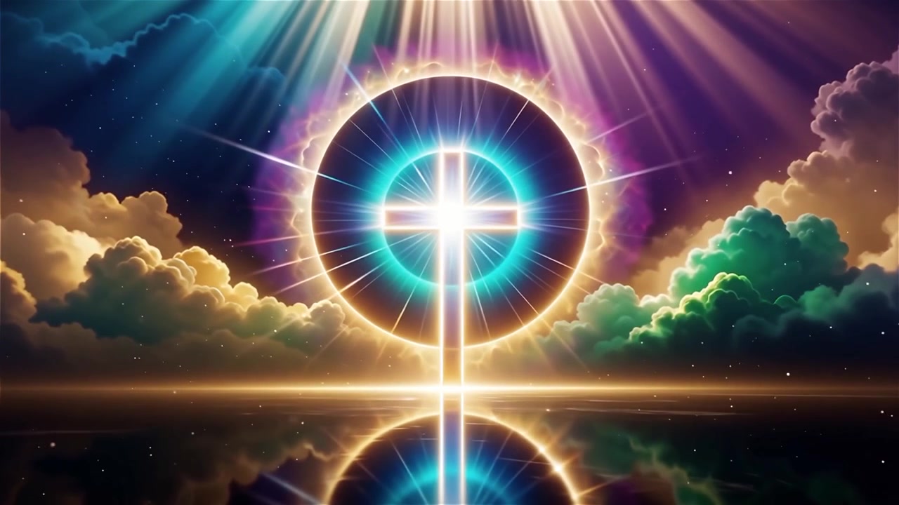Croce Cristiana Luce Celestiale Sfondo per il Culto.