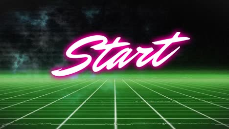 animation of start text over white lines on black background