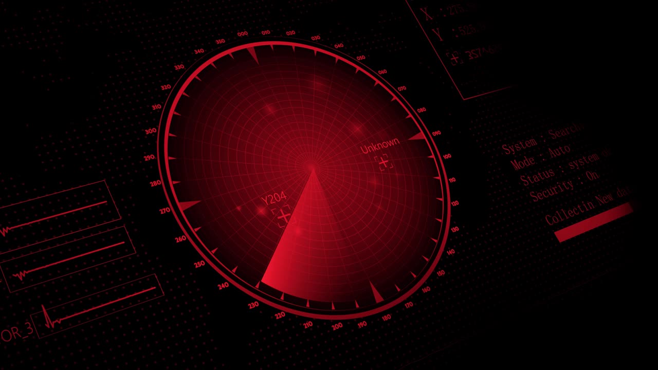 búsqueda de escáner de radar para aviones y barcos enemigos. vista en 3d de escaneo de radar con resolución de 4k.