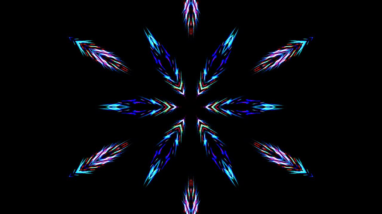 blue stripes glowing wave flower shape, kaleidoscope black background