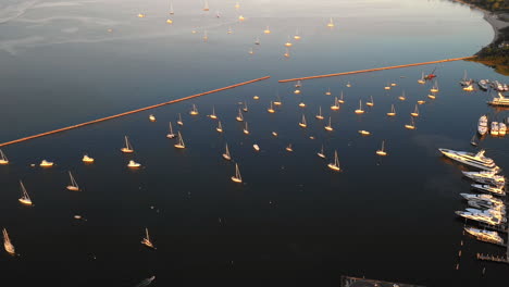 Aerial-View-Of-Boats-And-Yachts-In-A-Marina-At-Sag-Harbor,-The-Hamptons