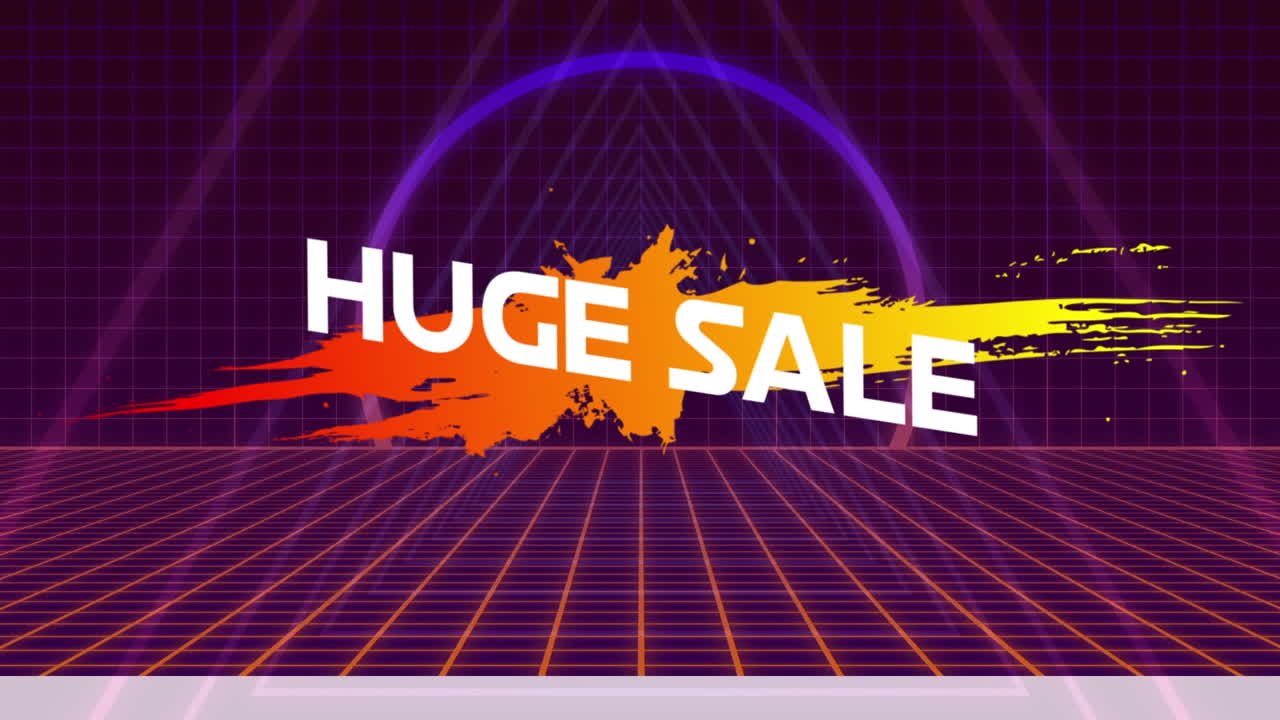 검은색 배경의 모양과 선 위에 거대한 판매 텍스트의 애니메이션