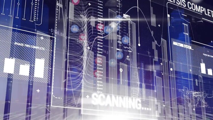 Animation of data processing over cityscape