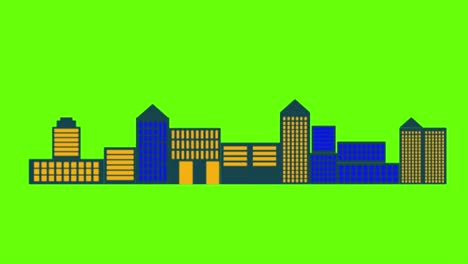 animation of buildings in a green screen background