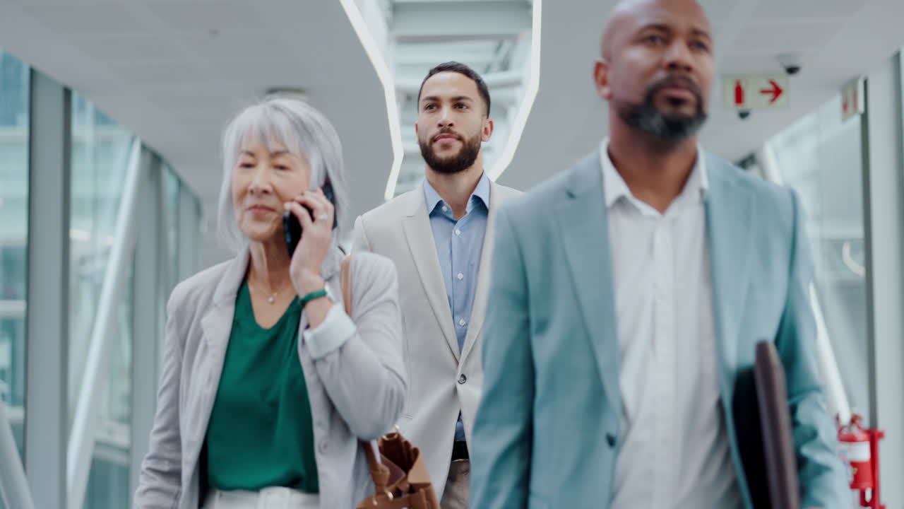 Airport, corporate group and walking business