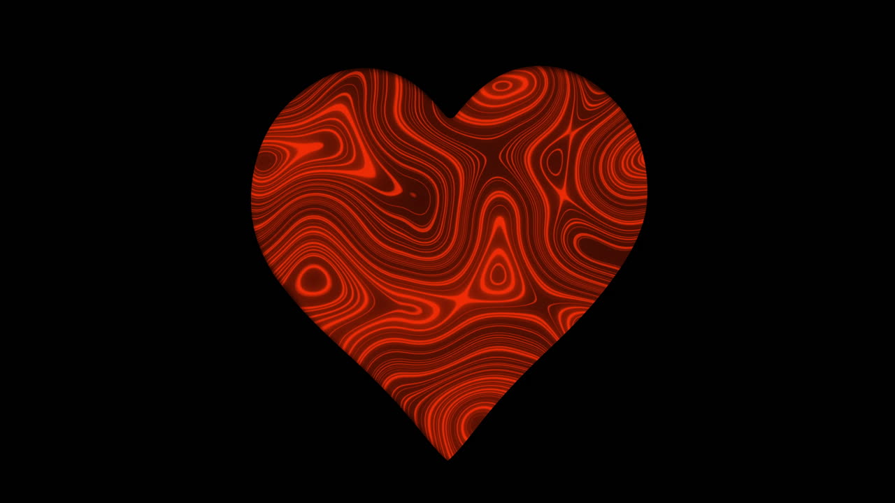 검은색 표면에 있는 구 ⁇ 의 심장 모양 위에 변화하는 빨간색 배경의 애니메이션
