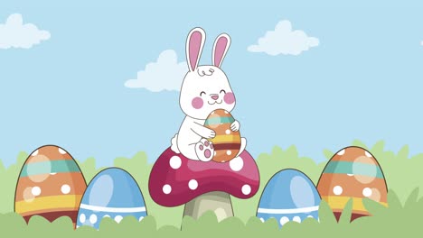 conejo de pascua con huevos en hongos